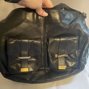 LAUREN RALPH LAUREN Black Leather Woven Braided Strap Hobo Shoulder Bag Purse